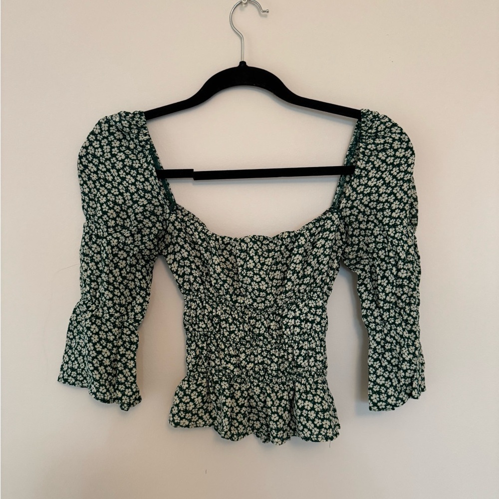 Reformation Green Floral Blouse